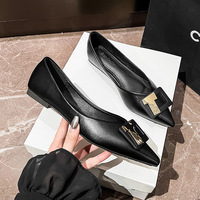 Pointed single shoe women's 2024 new French style temperament shallow mouthed flat bottomed ladybugs, soft soled black professional work shoes