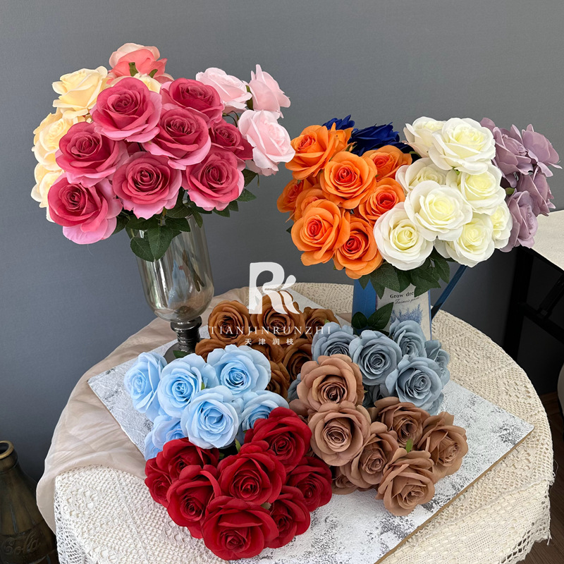 9-Head Dutch Rose Artificial Flower Bouquet Wedding Decorations Centerpiece Arrangement Background Decoration Chrysanthemum