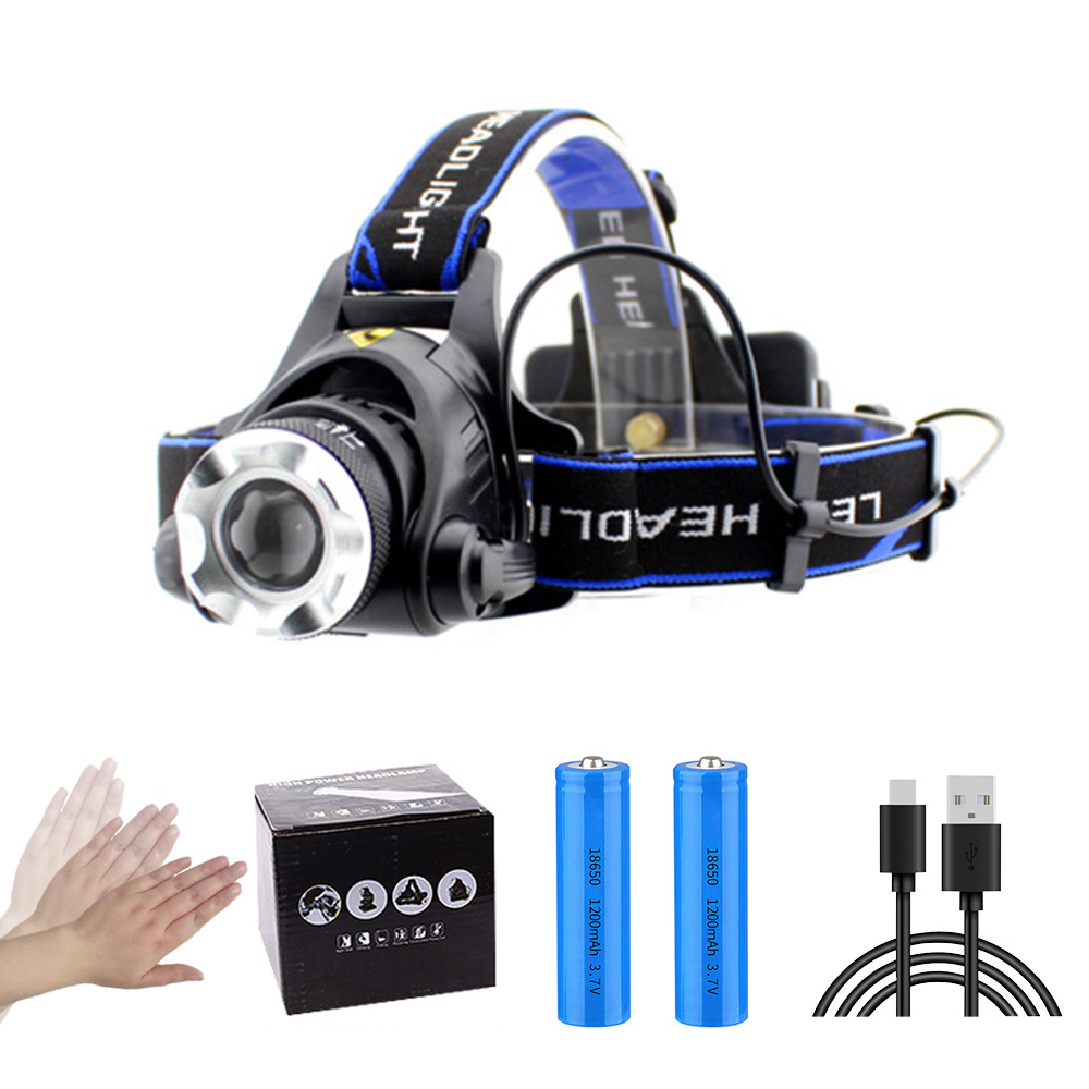 Luz potente, batería de larga duración, sensor, enfoque telescópico, linterna montada en la cabeza, batería de litio recargable por USB, resistente al agua, linterna frontal LED ultrabrillante
