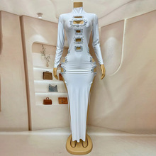 GC闪耀水钻开叉礼服气质镂空设计感酒会派对晚礼服演出服长裙方胸