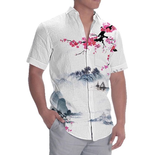 Independent Station Hawaii Independence Day Striped Print Short Sleeve Shirt Pocket Loose Summer Men's Shirt