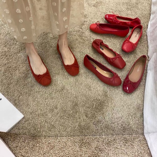 happyfeeling bow shallow flat small red single shoes women's shoes 2024 new ballet shoes