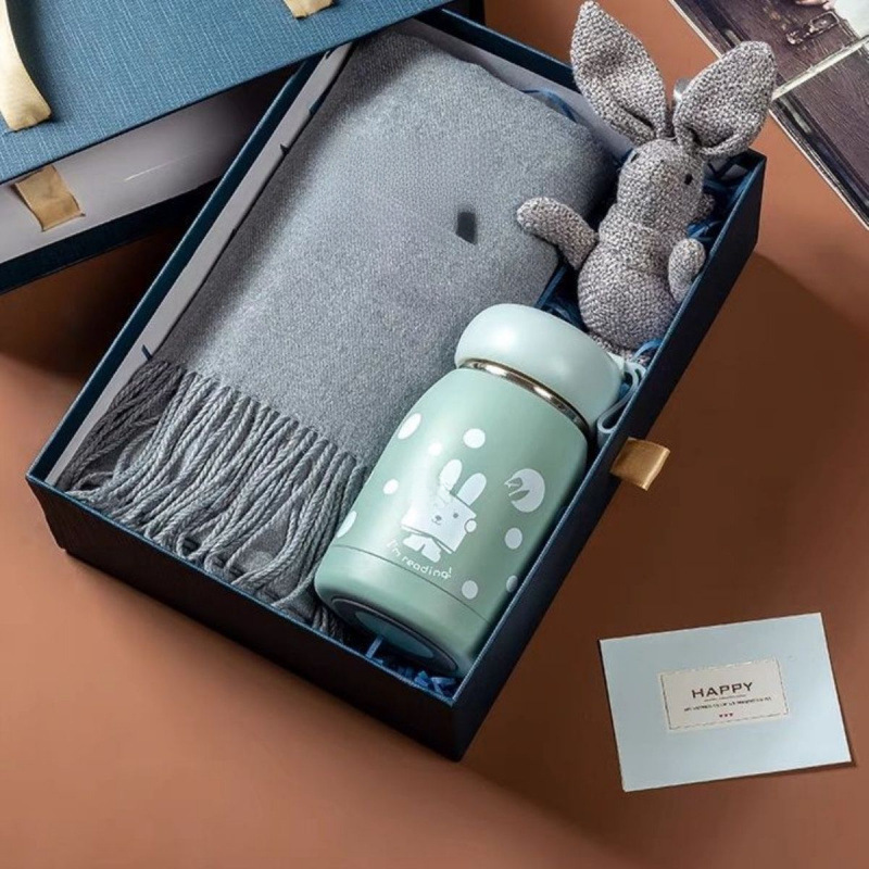 Gray scarf + 304 thermos cup + rabbit + brooch