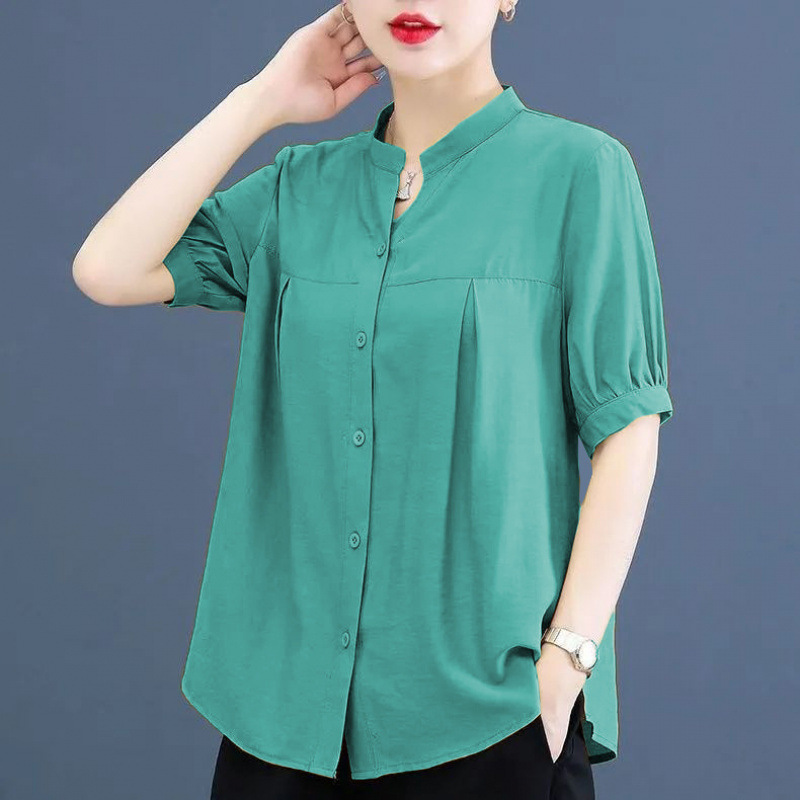 女性用シフォンシャツ、夏の新しいスタイル、美しいファッショナブルなスタンドカラーシフォンシャツ、女性用シャツ、母親の服、小さなシャツトップ|undefined
