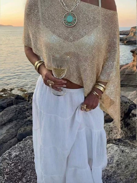 European and American Style Casual Vacation Semi-Transparent Shawl Knit Top Women's Knitwear 2026 Summer New European and American Style Seaside Beachwear
