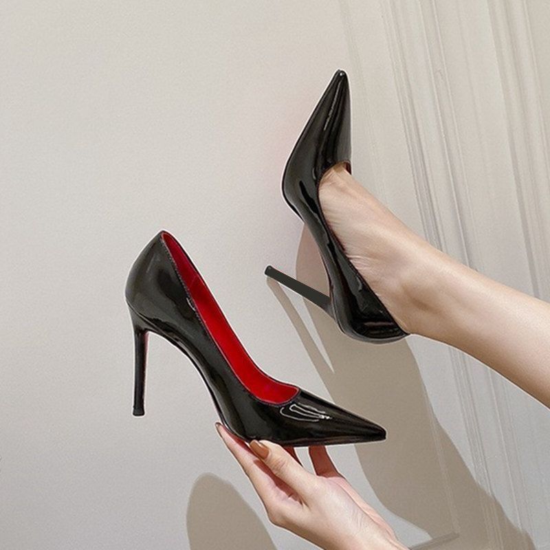 Fashionable Lacquered Pointed Toe Stiletto Nude Flats Female Fairy Style Super High Heel Sandals for Women 2025 Spring and Autum New Style