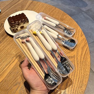 High-value creative 304 stainless steel spoon tableware set ins ceramic spoon children's student convenient tableware spoon Fork
