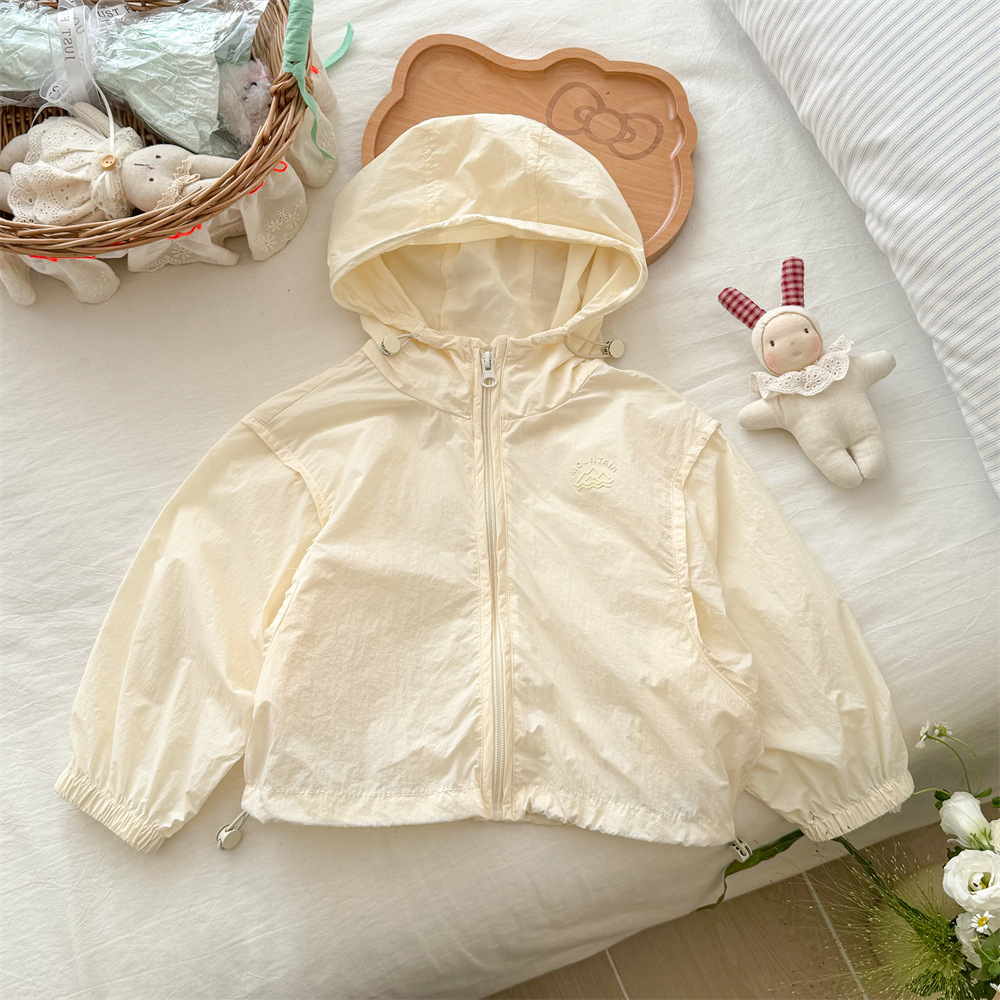 Child Xingyuan Ropa para niños Abrigo fino de verano Nuevo estilo cortavientos con capucha para niños Chaquetas de punto de color sólido para niñas Chaquetas de protección solar