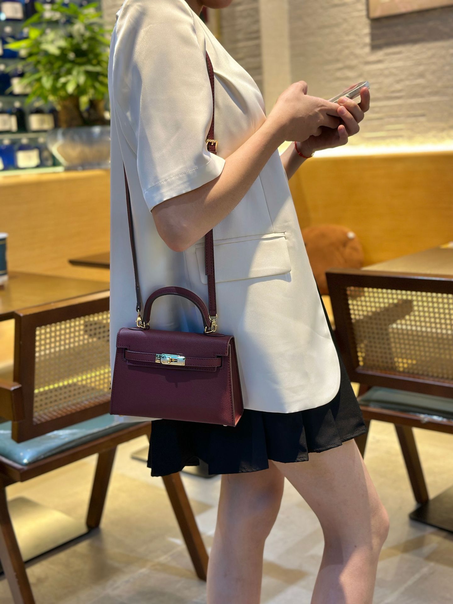 Túi xách mini nữ Kelly cao cấp kiểu mới đeo chéo xách tay 20x6x13 cm — bơ xanh chi tiết 13
