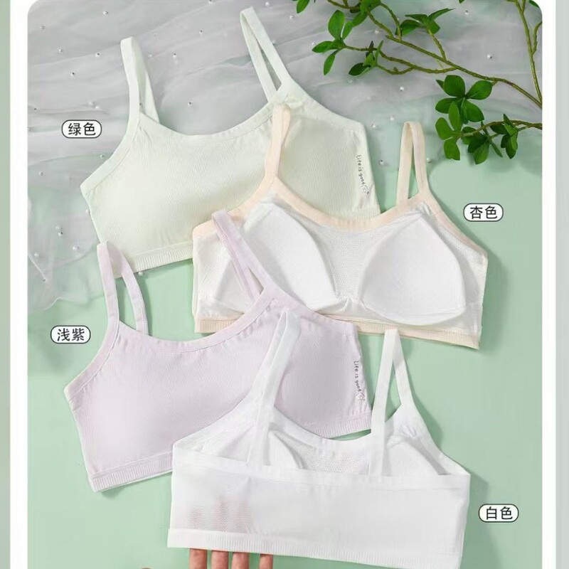 Summer Junior High School Student Bra Ice Silk Rib Fixed Coaster Back Breathable Mesh Student Sports Bra Thin Sling Summer Junior High School Student Bra Ice Silk Rib Fixed Coaster Back Breathable Mesh Student Sports Bra Thin Sling
