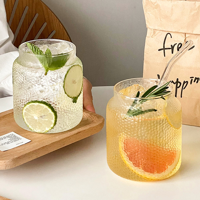 Inswind Red Hot Restaurant Taza de vidrio resistente al calor Taza de menú de frutas de gran capacidad Taza de café de hielo americano Taza de bebida de jugo