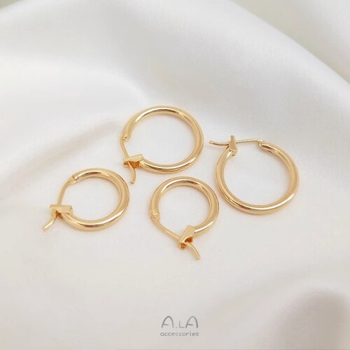 Color-preserving 14K bag real gold French earrings simple hoop earrings European and American ins handmade materials diy earrings accessories