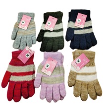 成人女士半指露手指全指包指手套针织保暖条纹