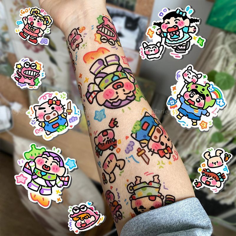 Explosive summer crayons small new series color tattoo stickers high color value flower arm cartoon cute sweet cool male and female students