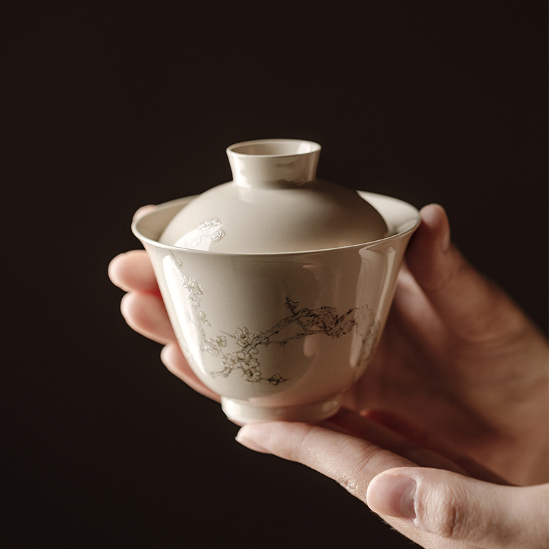 SW1C批发单个盖碗品茗杯茶杯陶瓷草木灰釉泡茶盏大号家用中式两才