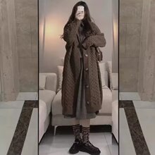 复古纯色针织开衫女装秋冬新款宽松显瘦慵懒风加厚中长款毛衣外套