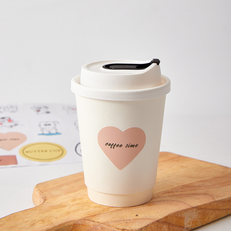 Taza de café desechable en taza de cartón kraft de doble capa con tapa engrosada taza de té de leche caliente para llevar taza de agua de leche de soja