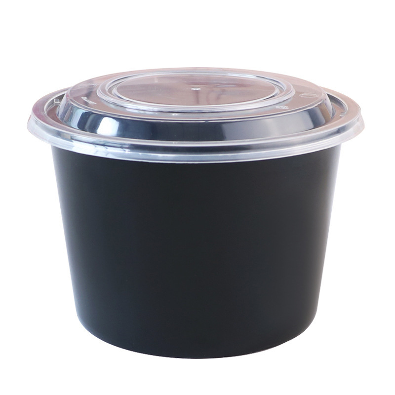 Caja de almuerzo desechable de embalaje de plástico tazón 1000ml caja de almuerzo redonda con Tapa amarilla caja de comida rápida americana caja para llevar