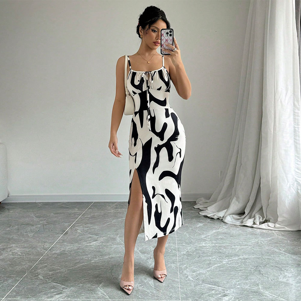 Womens Midi Dress Cow Print Elegant Style Sleeveless Spring Summer Collection Wholesale Available