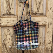 LittleChicThings糖果色彩色仿呢格子单肩包通勤大容量条纹托特包