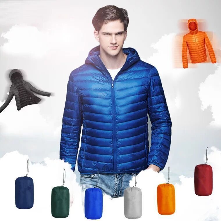 2025 Lightweight down Jacket Men's Short Hooded down Jacket Winter Men's White Duck down Ultra-Light down Coat Men's Clothing