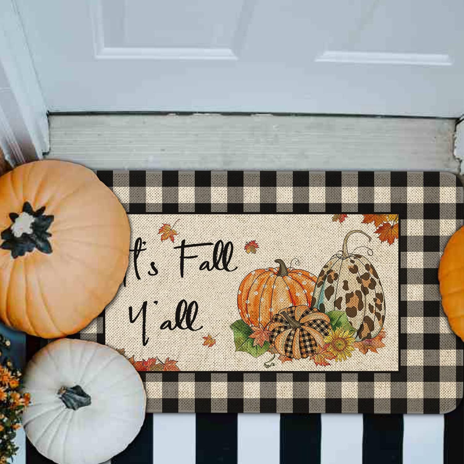 Halloween otoño calabaza alfombra de suelo en la puerta alfombra de lino alfombra de decoración textil al por mayor alfombra de pies