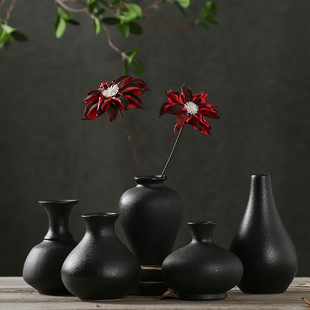 Ceramic Small Vase Dried Flower Flower-arranging Zen Decoration Vintage Tea Room Decoration Chinese-style Black Mini Japanese-style Flower Vase