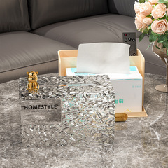 Glacier Pattern Paper Towel Box, Refined Transparent High-End Aesthetic Paper Towel Holder for Living Room Coffee Table Desk Remote Control Paper Towel Dispenser and Storage Stand