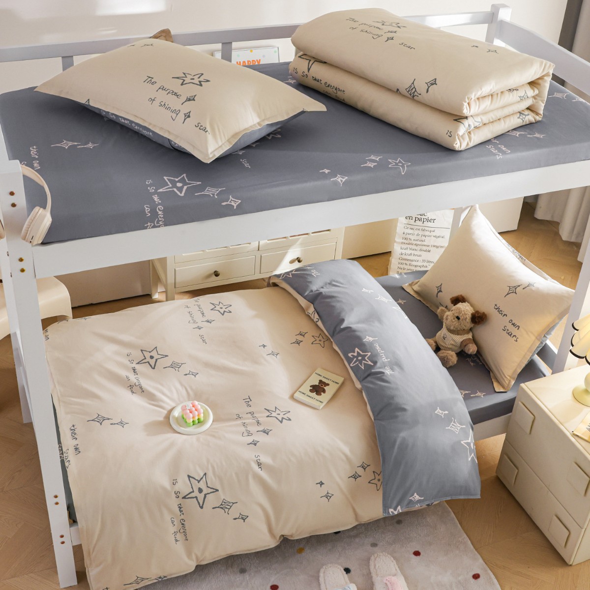 Dormitorio de estudiantes de algodón cama de tres piezas set edredón set completo un conjunto completo de sábanas de algodón set único set de seis piezas set cuatro