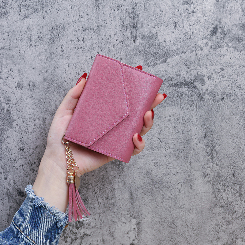 Monedero con borla estilo coreano, cartera corta de tres pliegues para mujer, venta directa de fábrica, popular en plataformas de comercio exterior