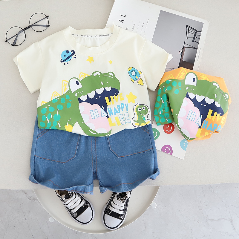 Summer cartoon dinosaur for boys with a round collar