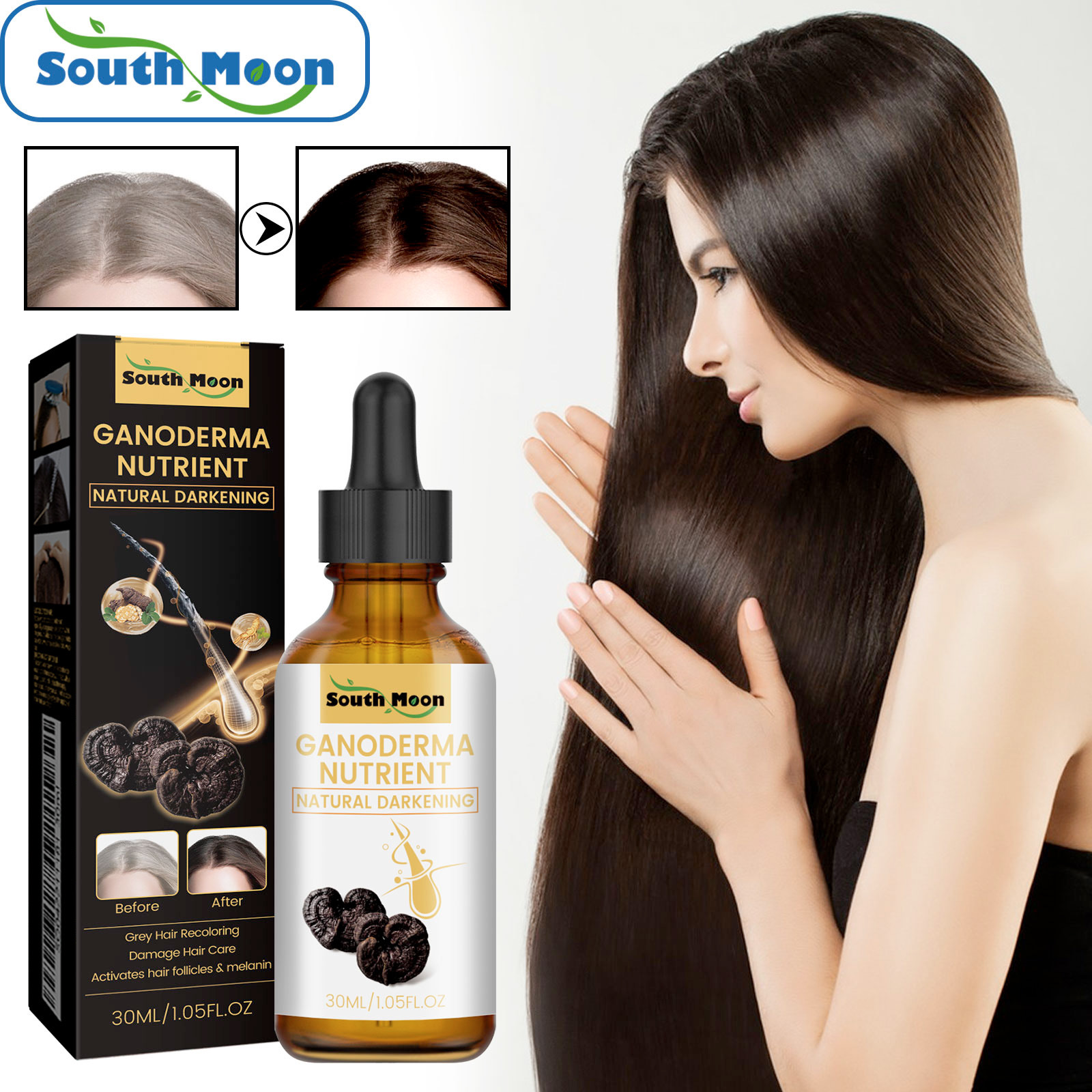 South Moon Black Ganoderma Black Hair Liquid Moisturizing Hair Care Massage Essence