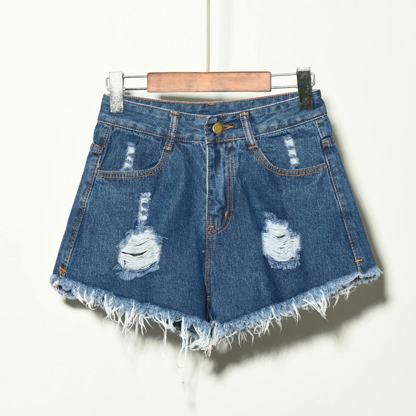 High Waist Loose Fit Denim Shorts Style Summer Wear For Women Large Size Hole Detail Slimming Effect Raw Edge Wide Leg A-Line Hot Pants_ecoleips.com