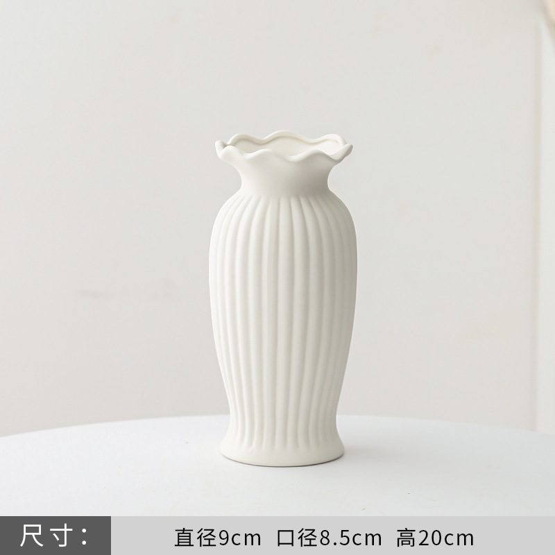 ヨーロッパのバラのフラワーアレンジメント花瓶白シンプルなセラミック花器リビングルームテーブルドライフラワー水耕装飾装飾品|undefined