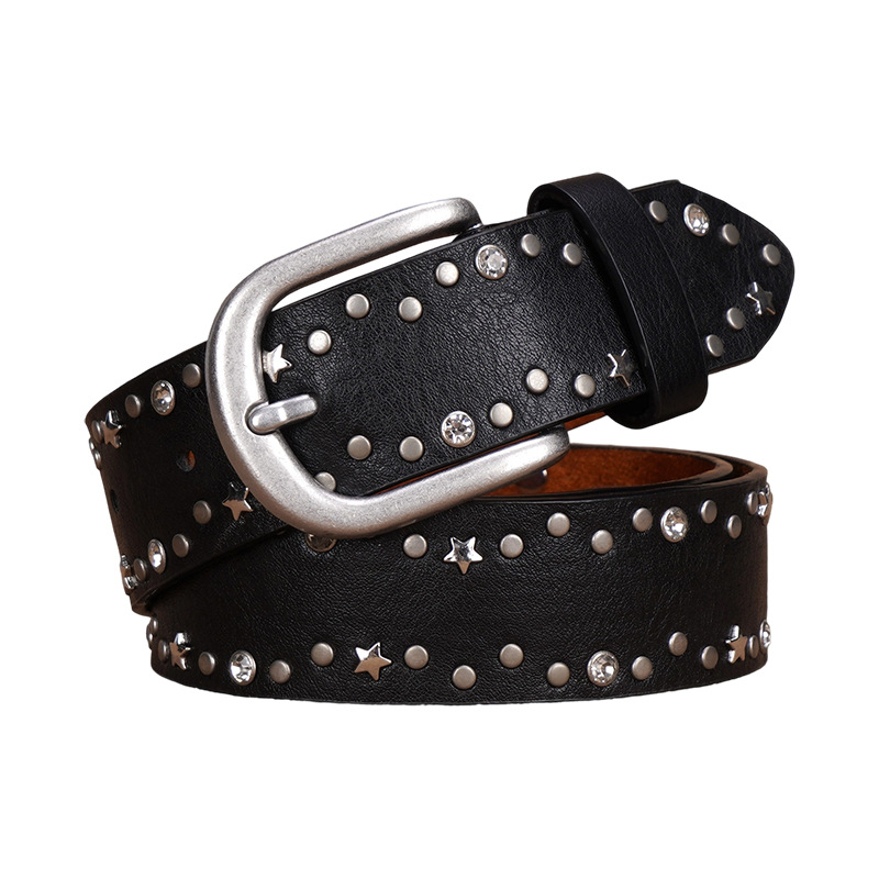 Cinturón vaquero moderno con remaches, estilo punk, 100% algodón, para mujer. Diseño europeo y americano._voghion.com