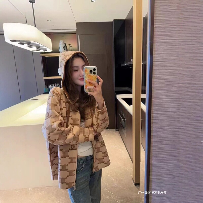 S林高版本25早秋新款针织拉链帽衫双面可穿宽松女提花字母高品质|undefined
