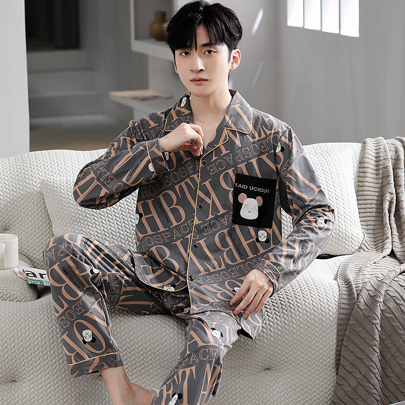 Pijamas de los hombres primavera y otoño manga larga algodón artificial 2023 nuevo casual suelta más tamaño desgaste del hogar traje al por mayor