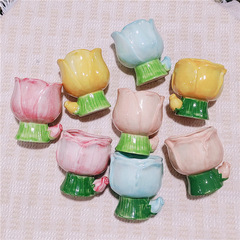 Cute Tulip Cup, Niche High-End Aesthetic 3D Flower Scented Candle DIY Container, Ornament Lamp, Ceramic