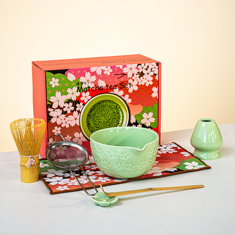 FJT 사쿠라 와이드 입 그릇 그린 7종 세트(사쿠라 박스 그린 패턴)