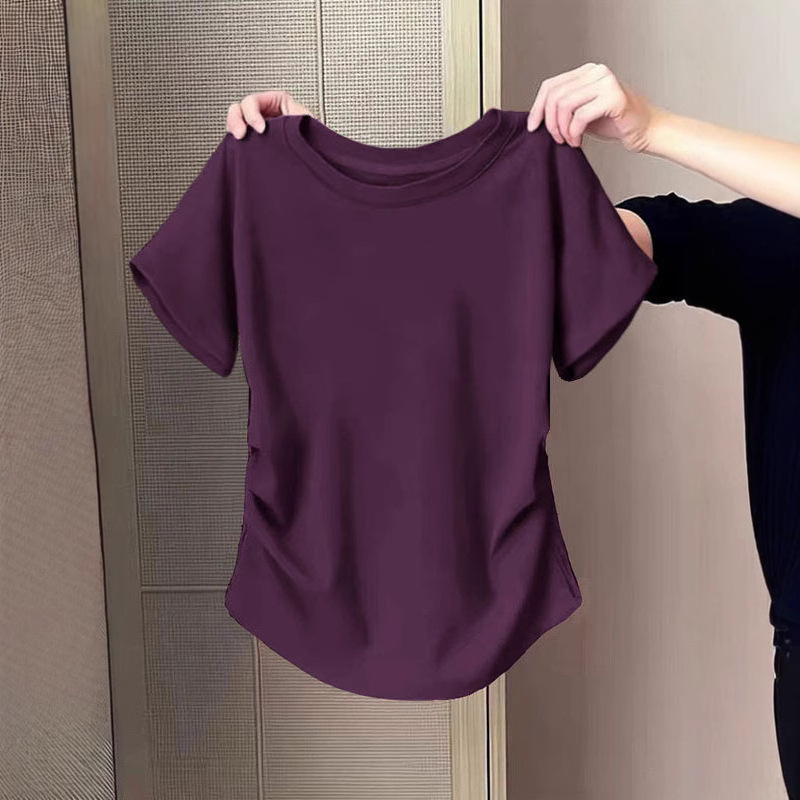 Foreign trade for pear-shaped slightly fat MM women's short-sleeved T-shirt women's slim-fit slimming meat-covered all-match niche design sense