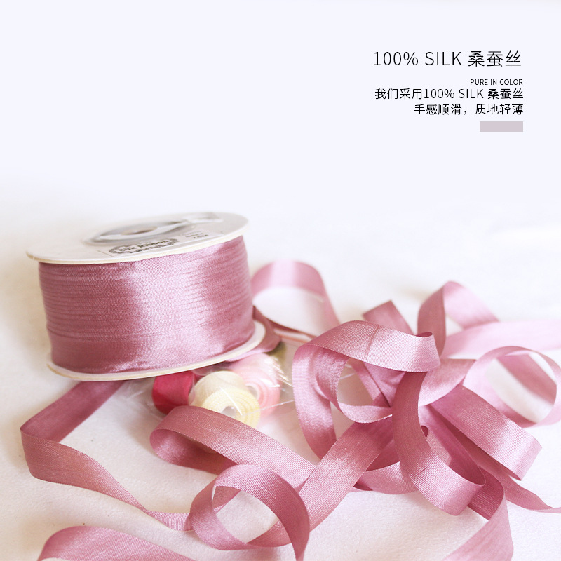 7YX 도매 10MM 일반 실크 리본 수제 DIY 자체 자수 소재 리본 장식 빨간 리본 실크
