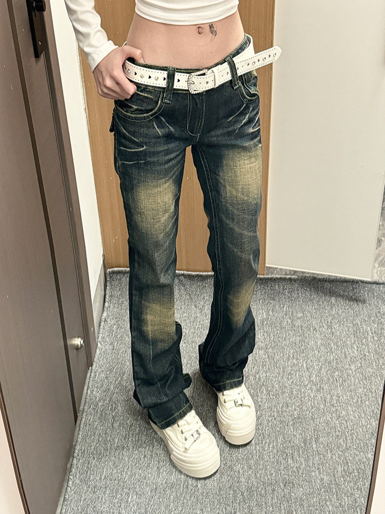 Y2k Vintage Low-Rise Distressed Jeans For Women - Baggy Straight Leg Denim Pants With Heavy Embroidery, Grunge Aesthetic_ecoleips.com