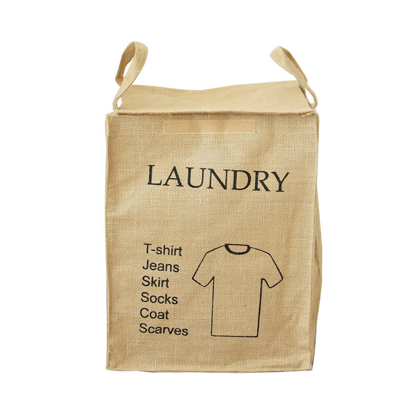 Caja de almacenamiento de yute natural, tela, canasta de ropa sucia, almacenamiento, clasificación de artículos diversos, bolsa de almacenamiento con conexión de velcro 0049