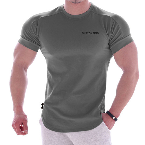 Summer sports quick-drying round neck T-shirt large size printed European and American men's short-sleeved tight running fitness training top