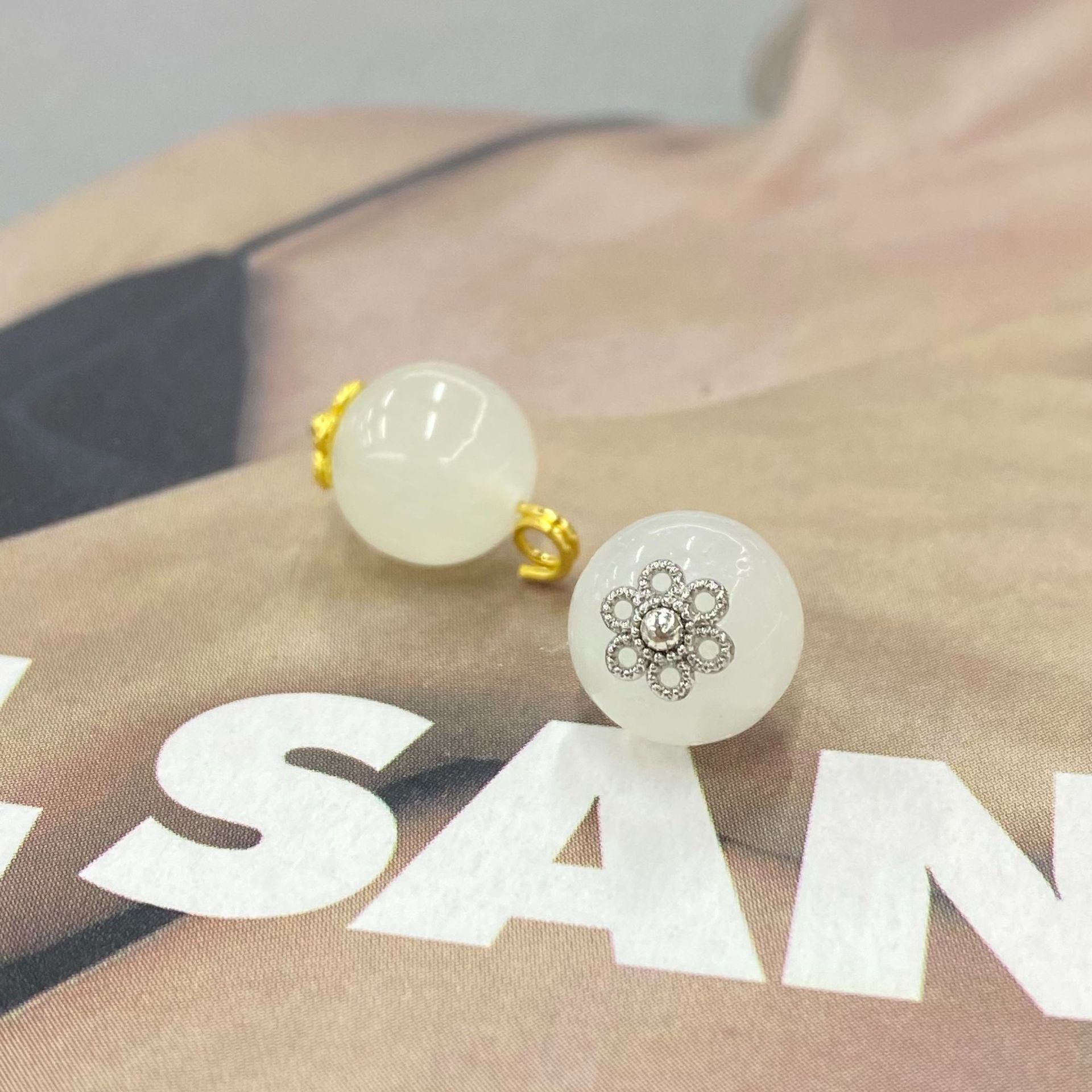 白色圆球琉璃钮扣中式中国风民族汉服唐装旗袍纽扣子