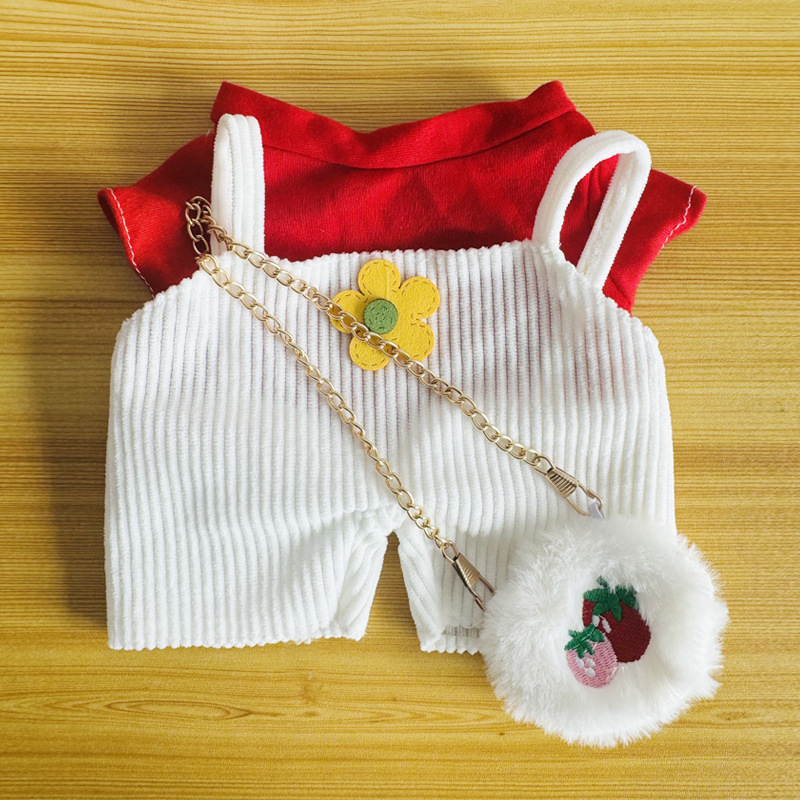 White overall flower-shaped, strawberry