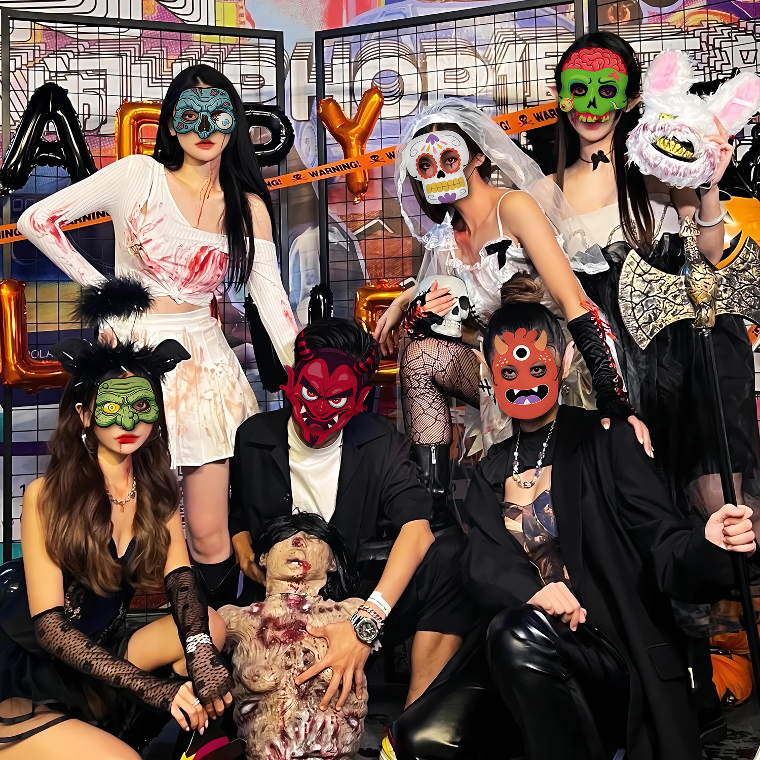 Halloween blanco máscara de cartón kindergarten hecho a mano DIY material creativo dibujos animados niños mascarada apoyos