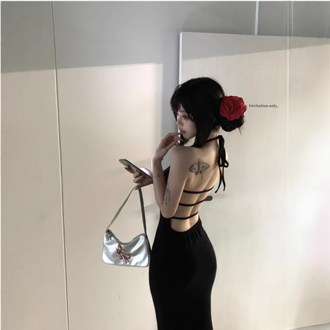 Light Luxury and Sexy Ladylike Style Backless Banquet Dress, Elegant High-Waisted Slimming Fishtail Hip-Hugging Skirt