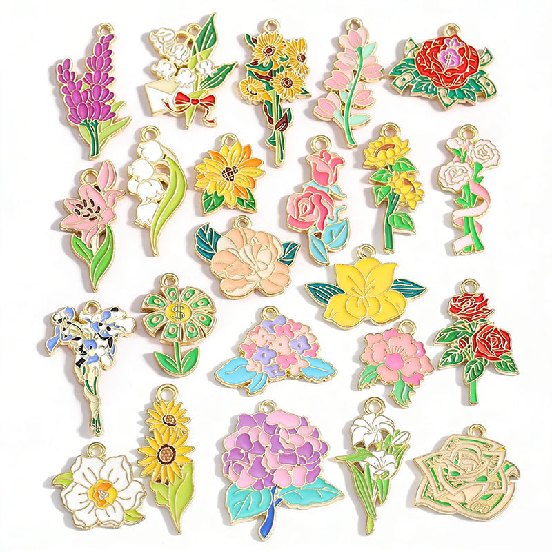 Oil-Drip Floral Series Sunflower Rose Alloy Jewelry Accessories DIY Necklace Bracelet Pendant Keychain Charm Oil-Drip Floral Series Sunflower Rose Alloy Jewelry Accessories DIY Necklace Bracelet Pendant Keychain Charm
