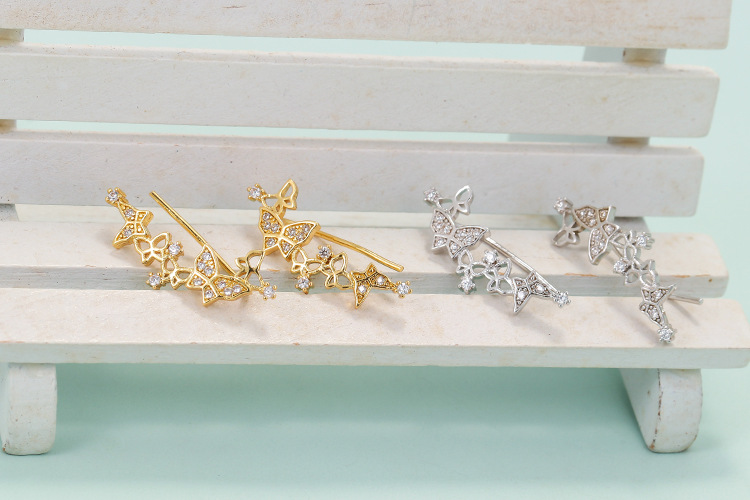 18K Real Gold Plated Plating Material Zircon Inlay Material Earrings Classification Fashion Creative Butterfly Fashion Retro Long Copper Earrings